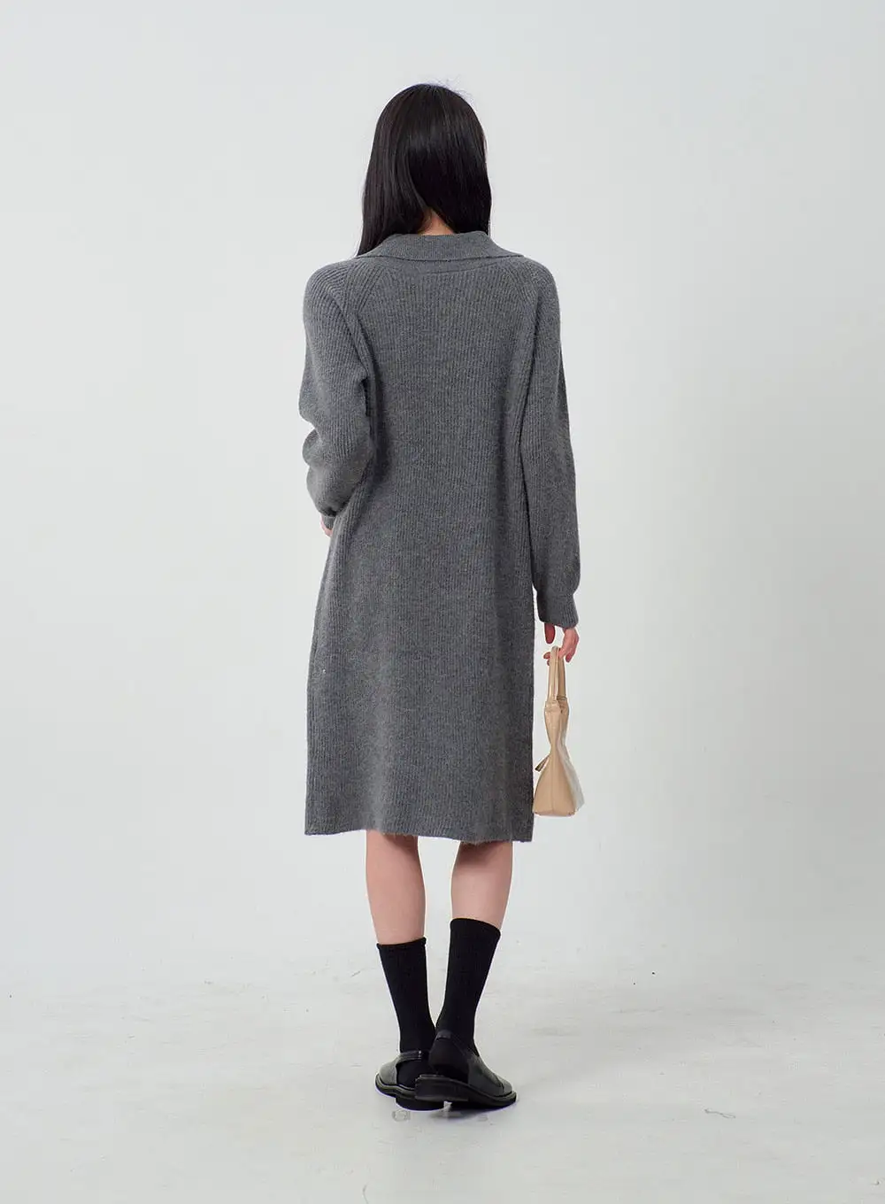 Half Zip-Up Midi Knit Dress OJ317