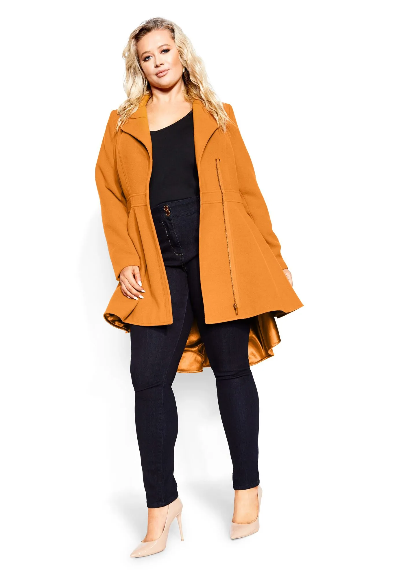 Hi Lo Frill Coat - deep caramel