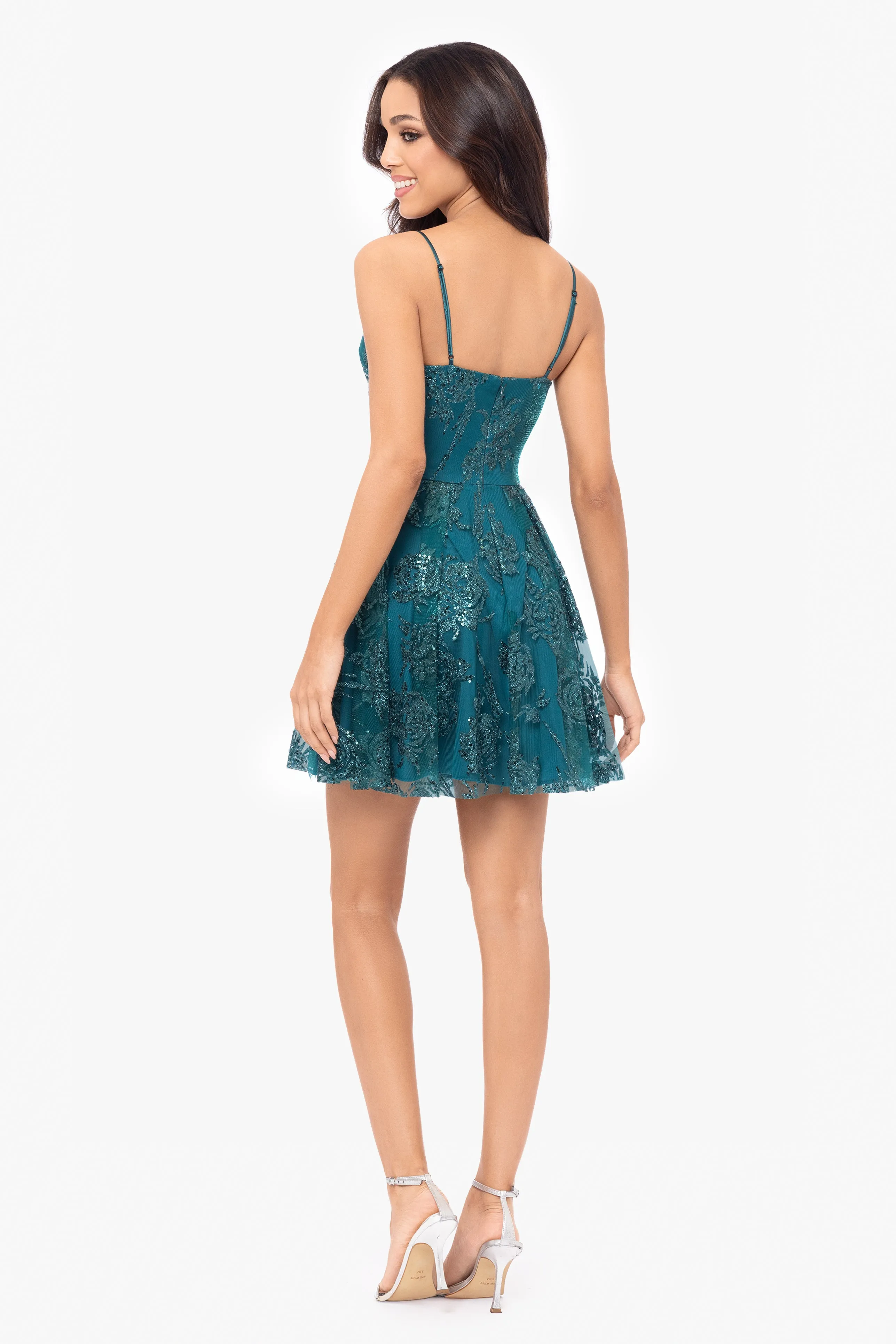 Jessica Short Galaxy Glitter Keyhole Party Dress