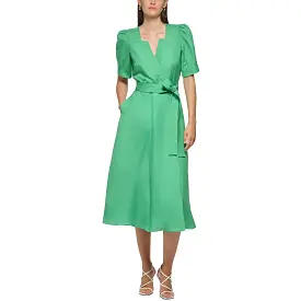 Karl Lagerfeld Paris Womens Cotton Belted Midi Dress