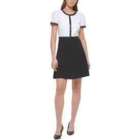 Karl Lagerfeld Paris Womens Faux Leather Trim Studded Mini Dress