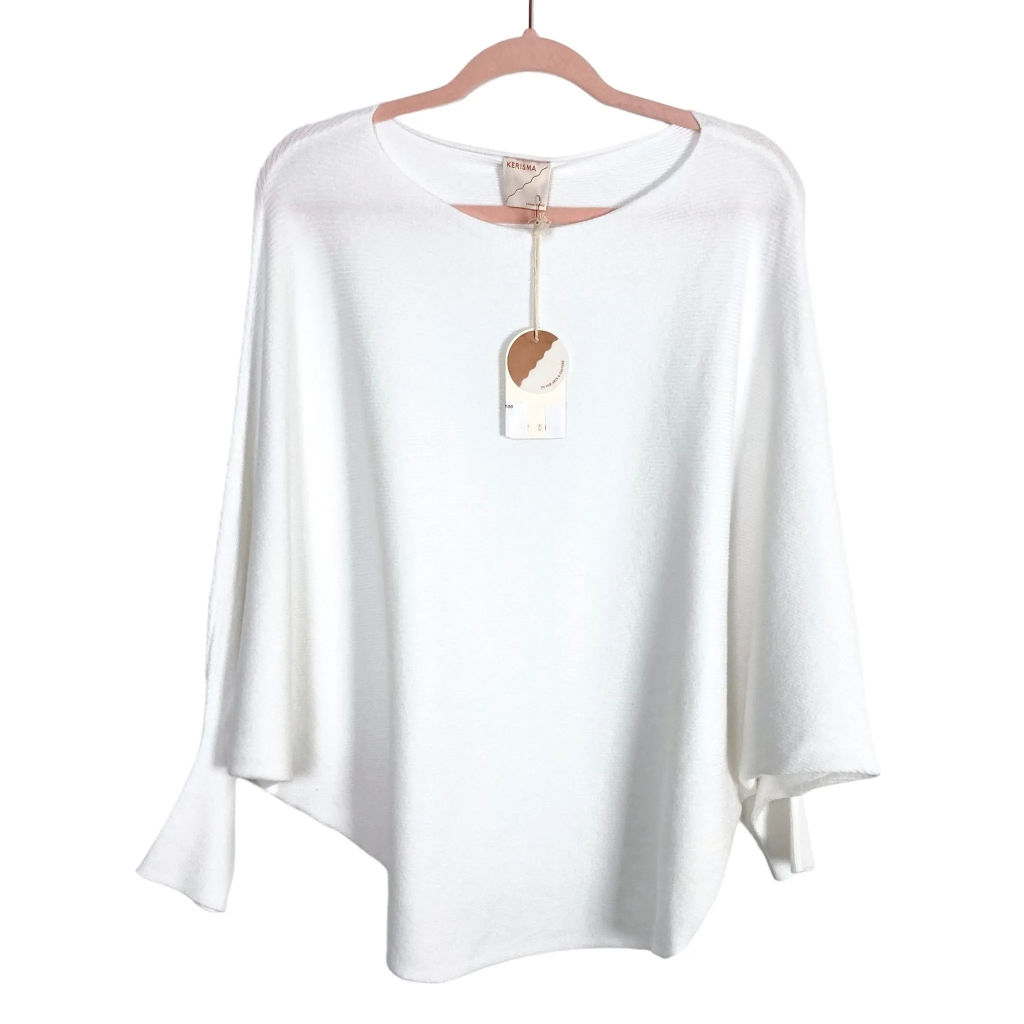 Kerisma White Ribbed Boat Neck Dolman Sleeve Ryu Sweater NWT- Size M/L