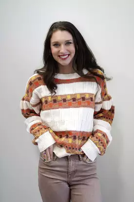 Kori Cable Trim Vintage Print Sweater