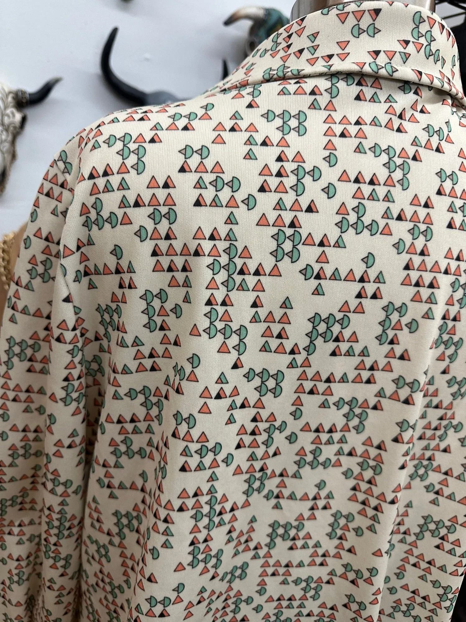 Lady Devon Retro Geometric Print Vintage Button Up Blouse