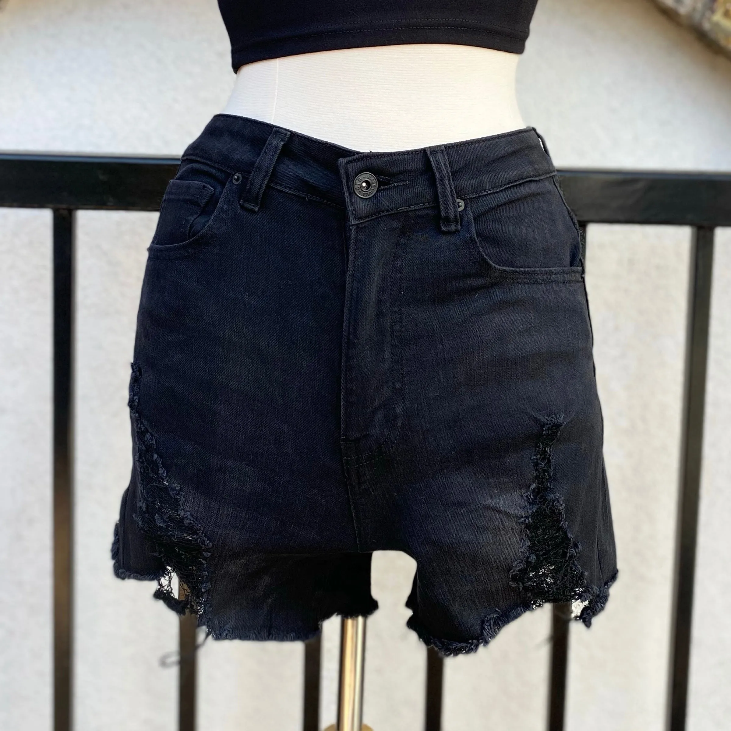 Let’s Party High Rise Distressed Denim Short Black