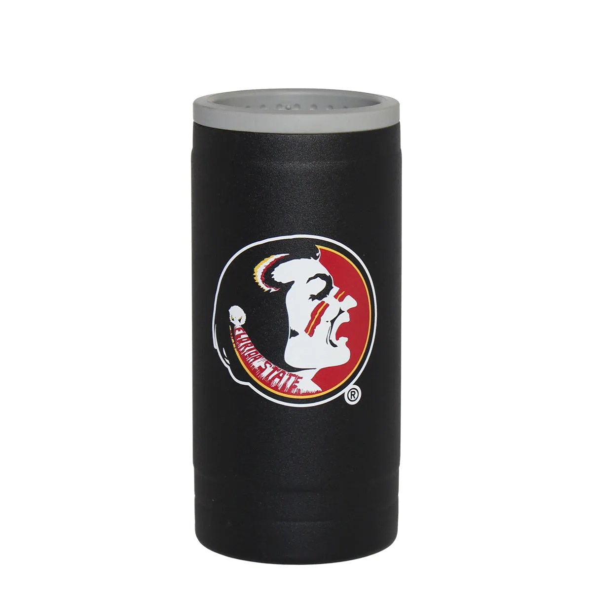 Logo Brands Seminole Logo Powder Coated Stainless Steel Slim Can Coolie - Black