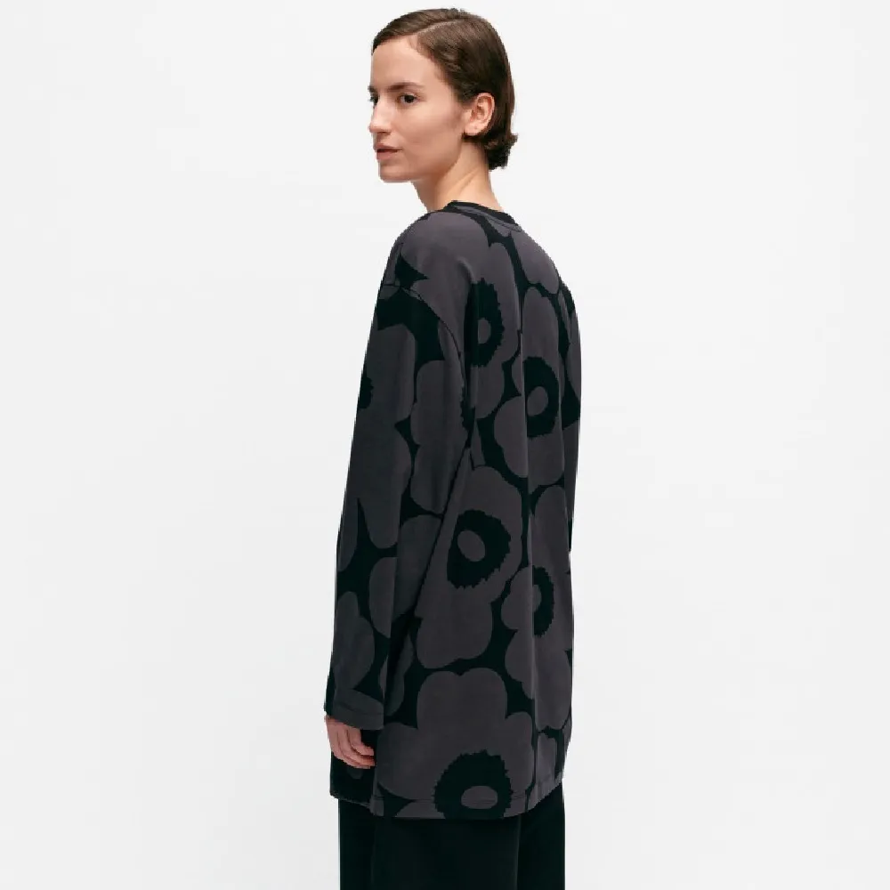 marimekko  |Crew Neck Flower Patterns Rib Long Sleeves Cotton Tunics