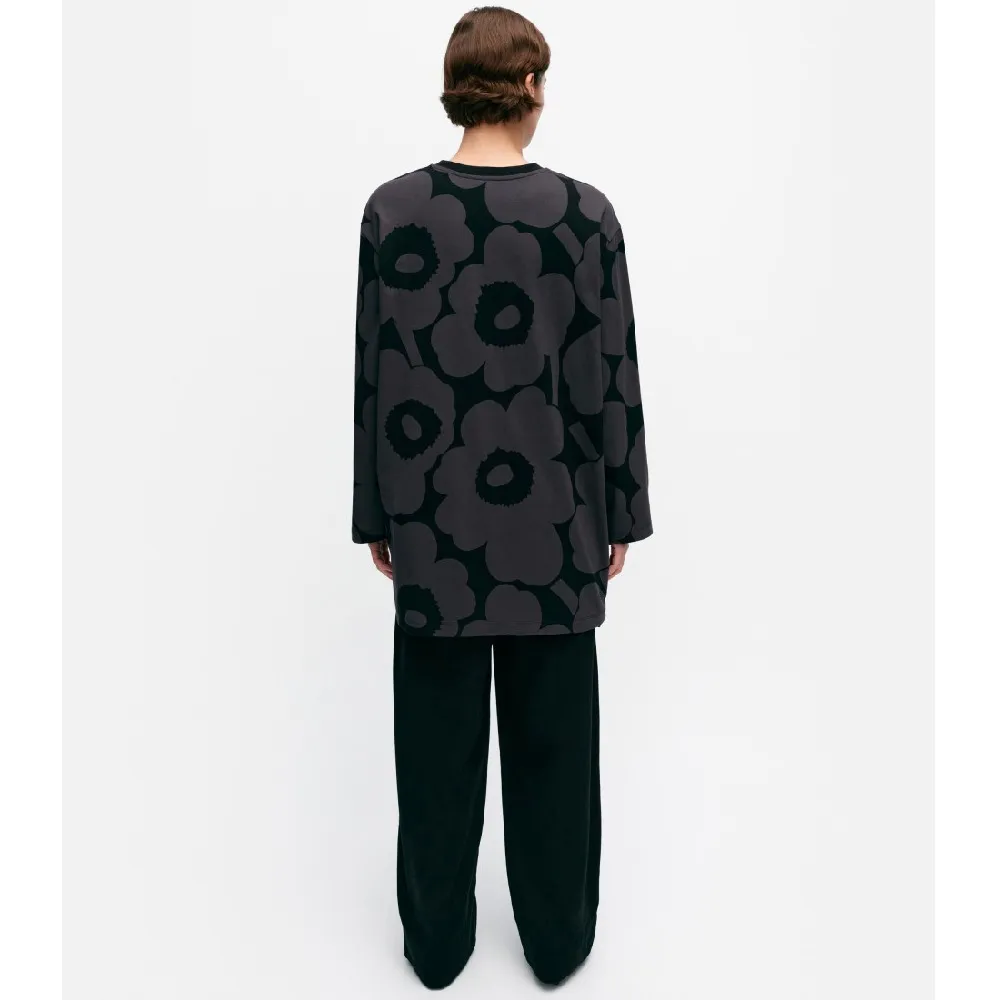 marimekko  |Crew Neck Flower Patterns Rib Long Sleeves Cotton Tunics