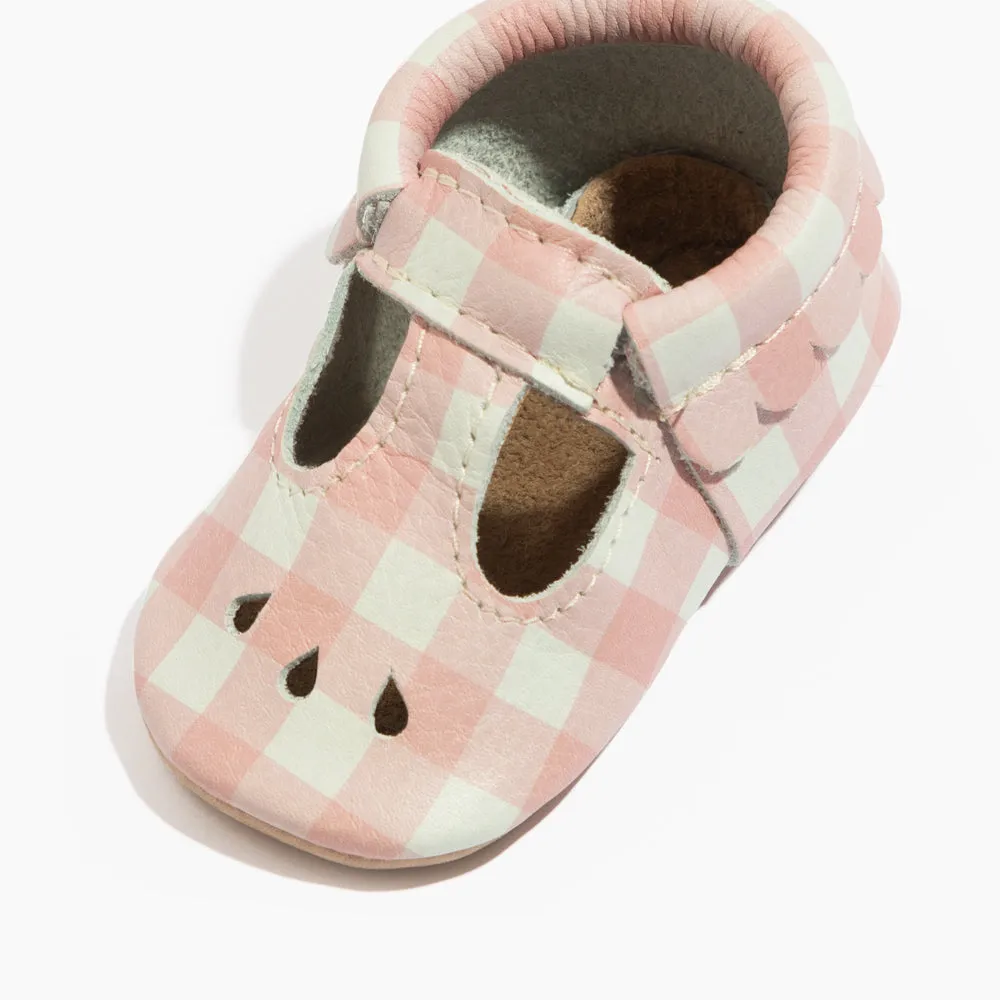 Melon Gingham Mary Jane Baby Shoe