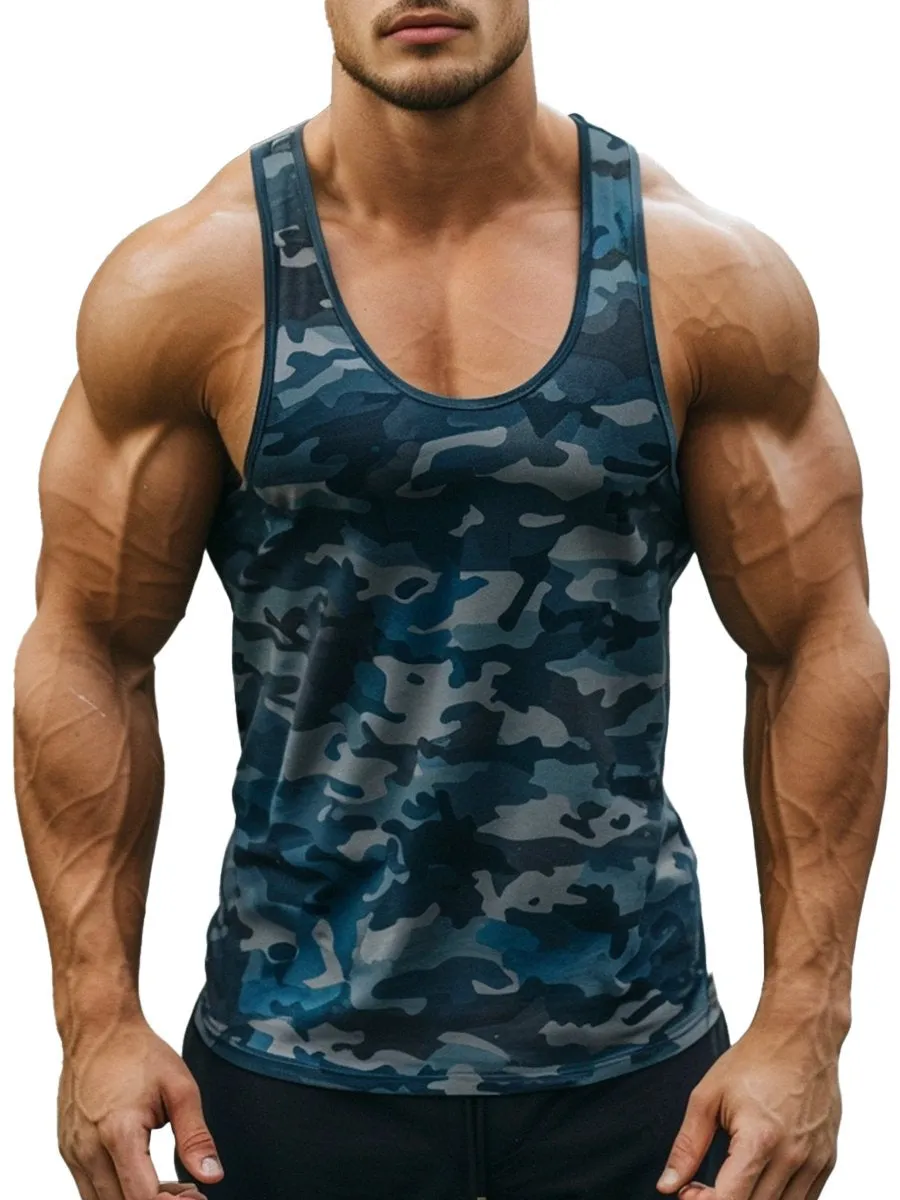 Men's Vintage Camouflage Print Crew Neck Tank Top