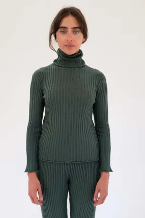 Merino Ribbed Turtleneck - Jungle