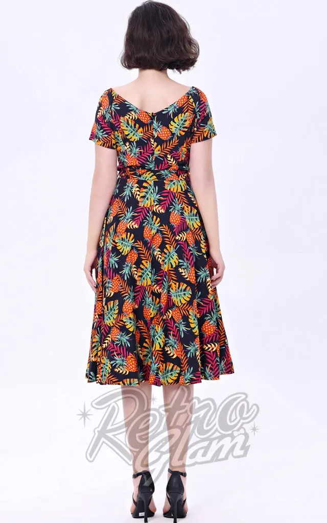 Miss Lulo Bella Swing Dress in Monstera & Pineapples Print