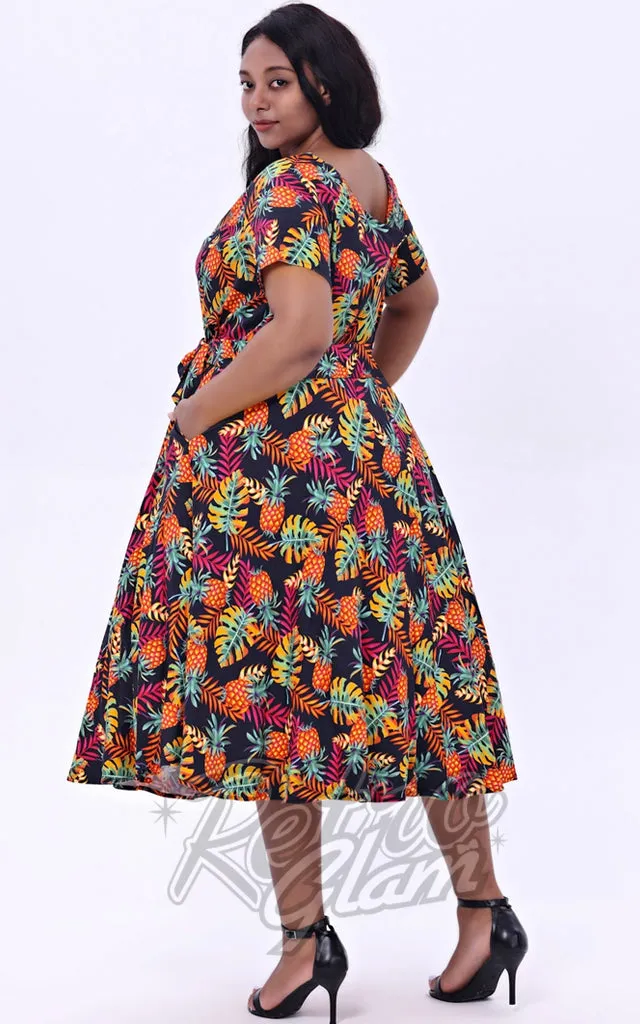 Miss Lulo Bella Swing Dress in Monstera & Pineapples Print