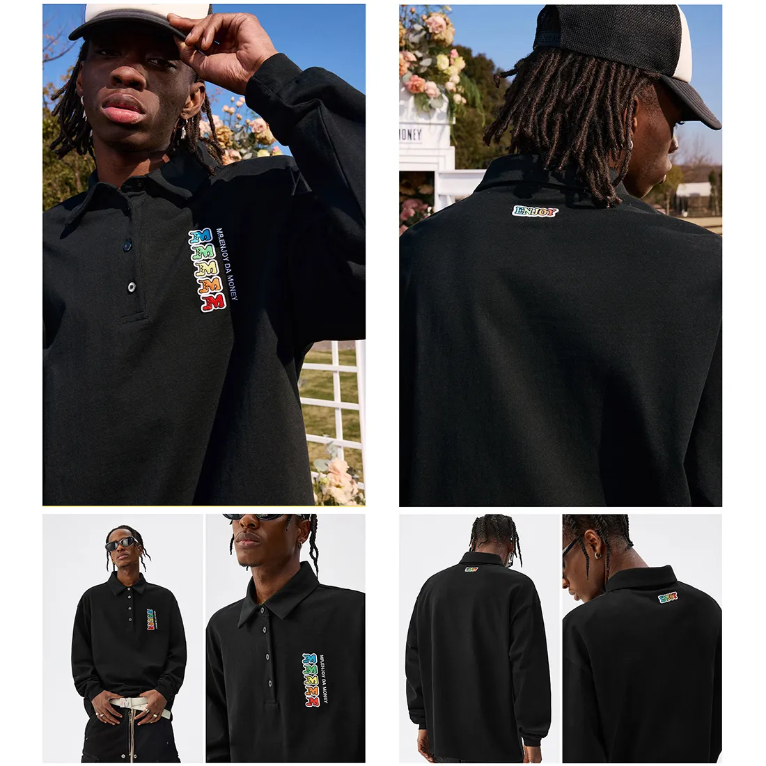 MR. ENJOY DA MONEY  |Unisex Street Style Long Sleeves Cotton Logo Polos