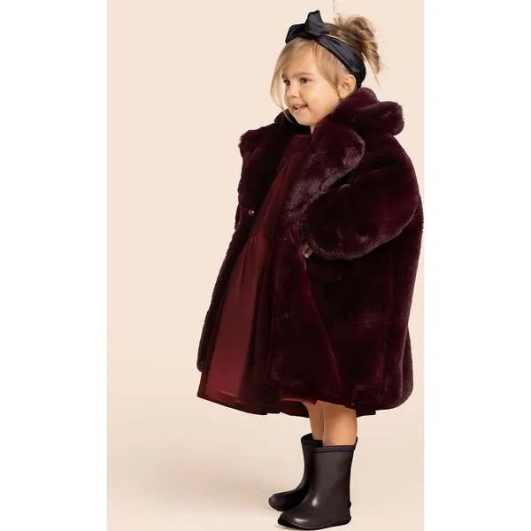 OMAMImini Kids Faux Fur Coat, Maroon