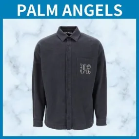 Palm Angels  |Street Style Long Sleeves Plain Cotton Logo Front Button