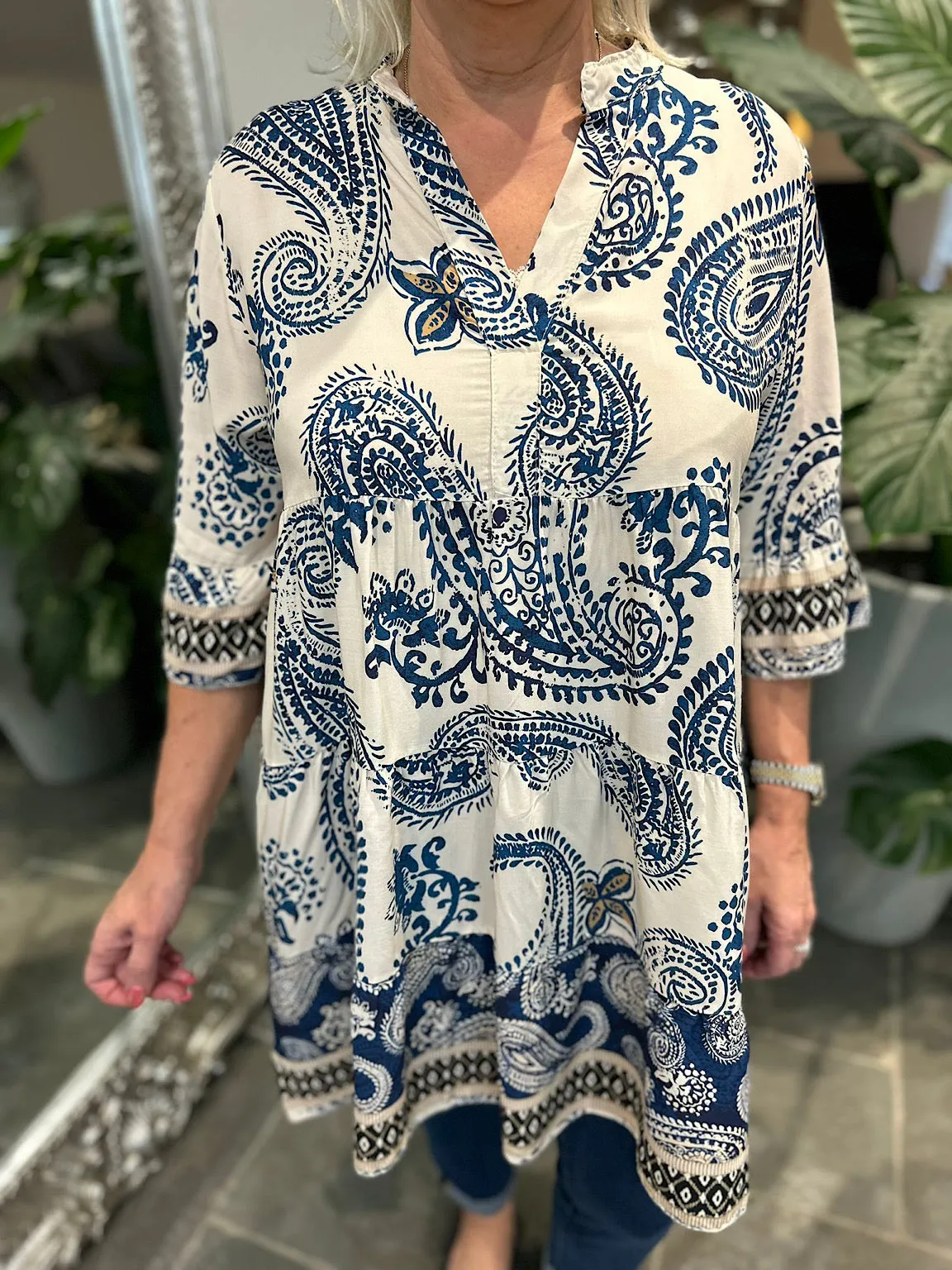 Petrol Blue Tribal Print Tunic Tina