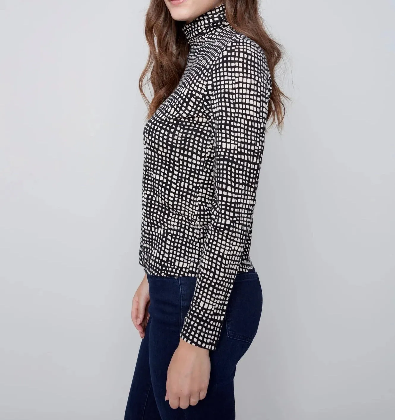 Printed Tencel Turtleneck Top