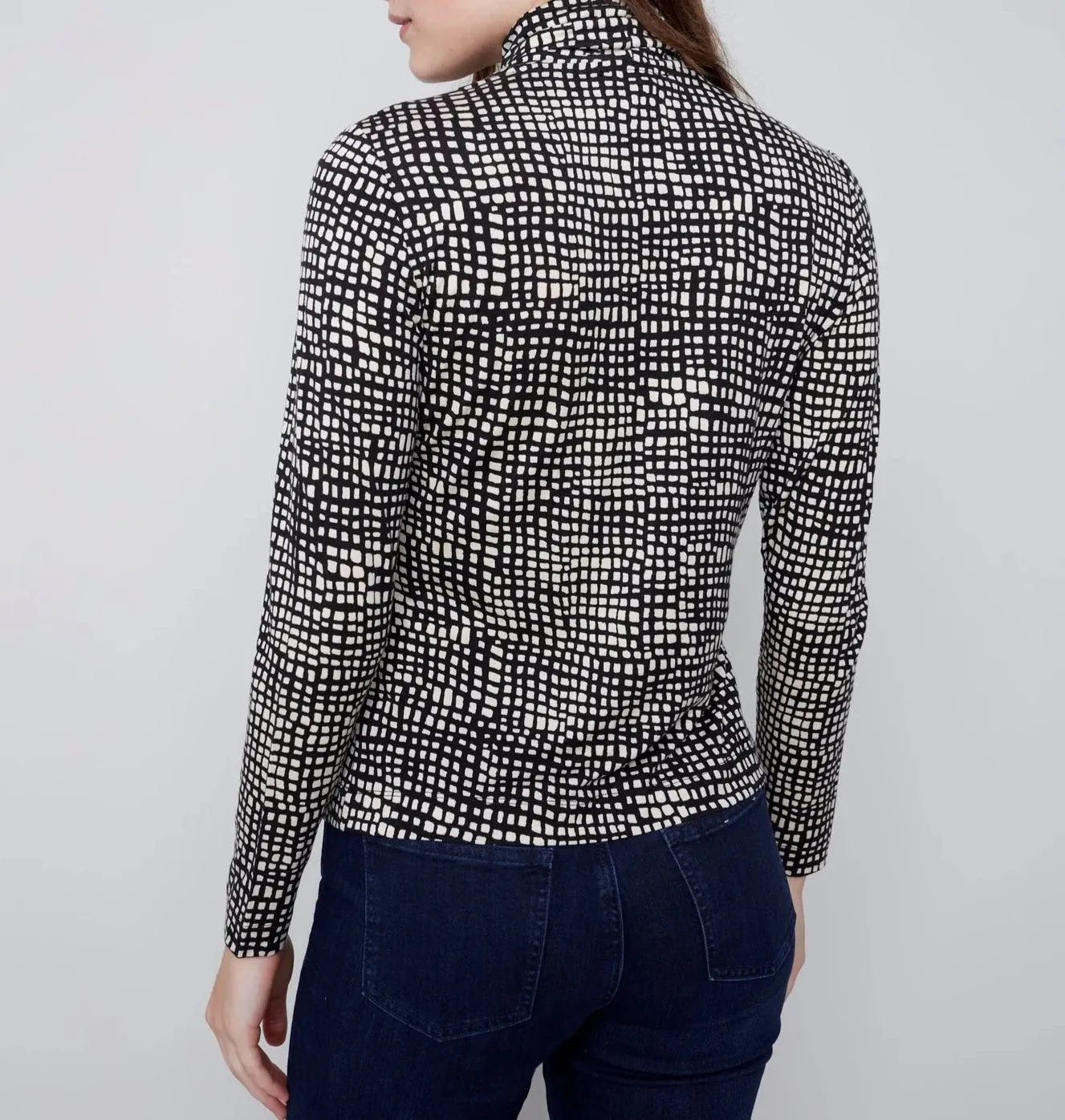 Printed Tencel Turtleneck Top