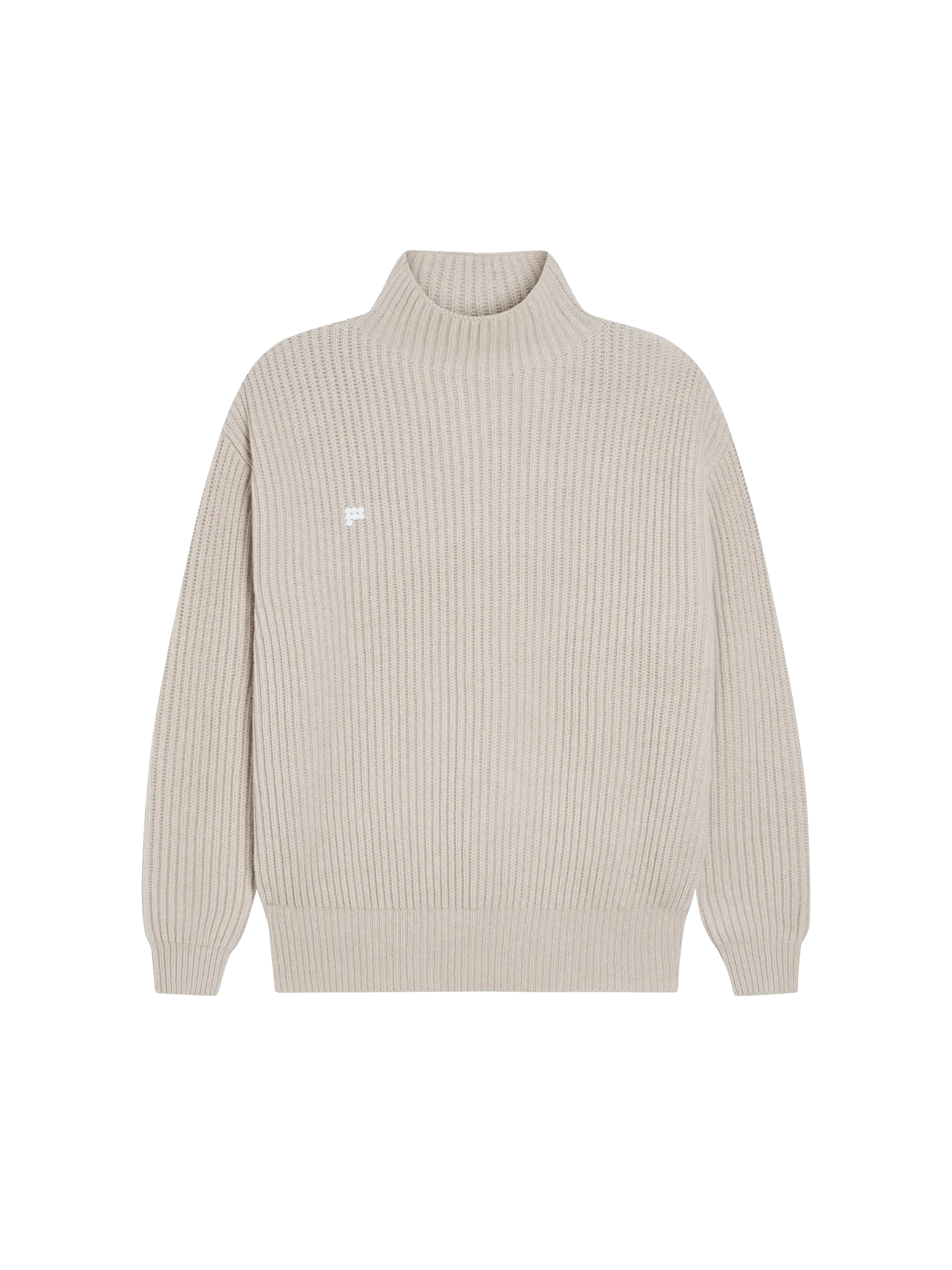 Recycled Cashmere Funnel-Neck Sweater—oatmeal