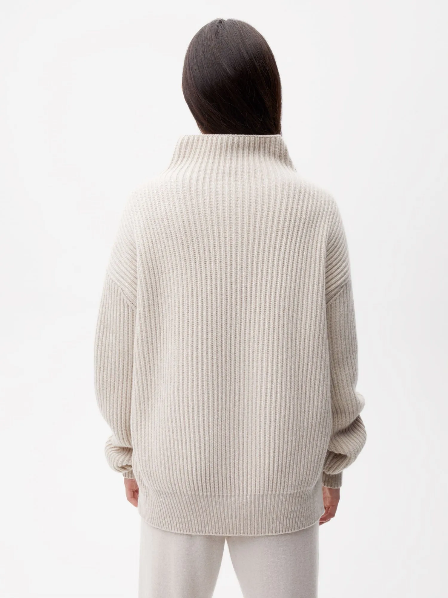 Recycled Cashmere Funnel-Neck Sweater—oatmeal