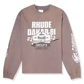 Rhude Dakar 91 Print Long-Sleeve T Shirt Vintage Grey