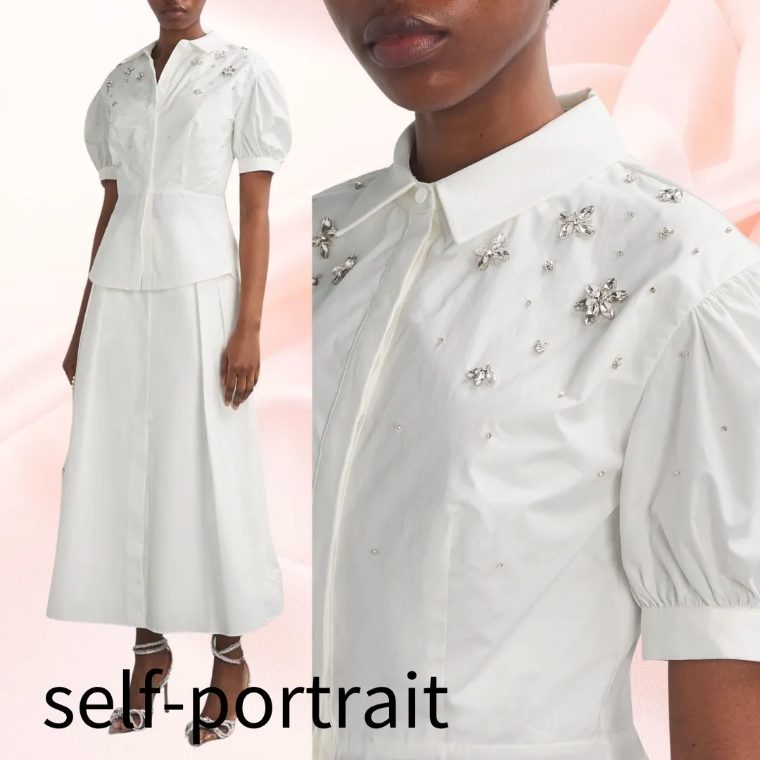 SELF PORTRAIT  |Casual Style Plain Cotton Short Sleeves Party Style