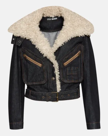 Steve Madden LAZULI Denim Sherpa Lined Moto Jacket