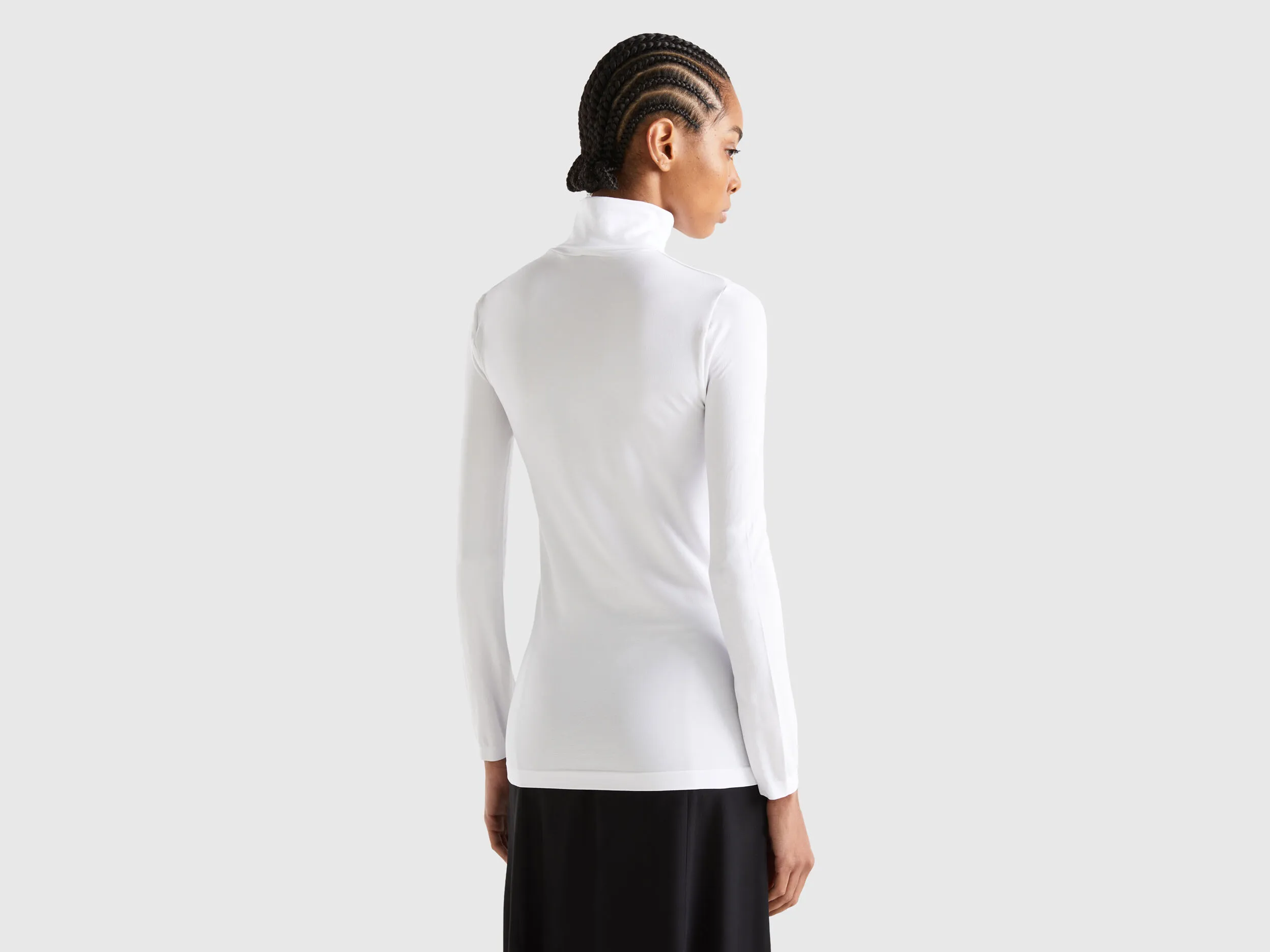 Stretch turtleneck sweater - White | Benetton