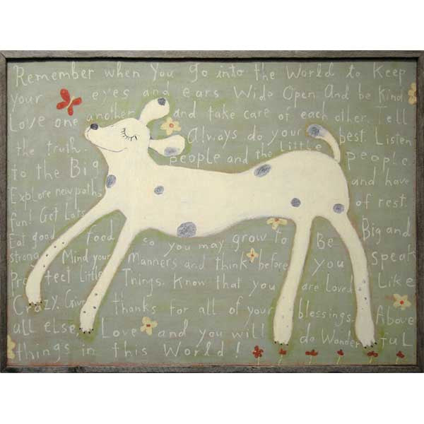 Sugarboo Girl Dog Art Print Framed In Vintage Wood