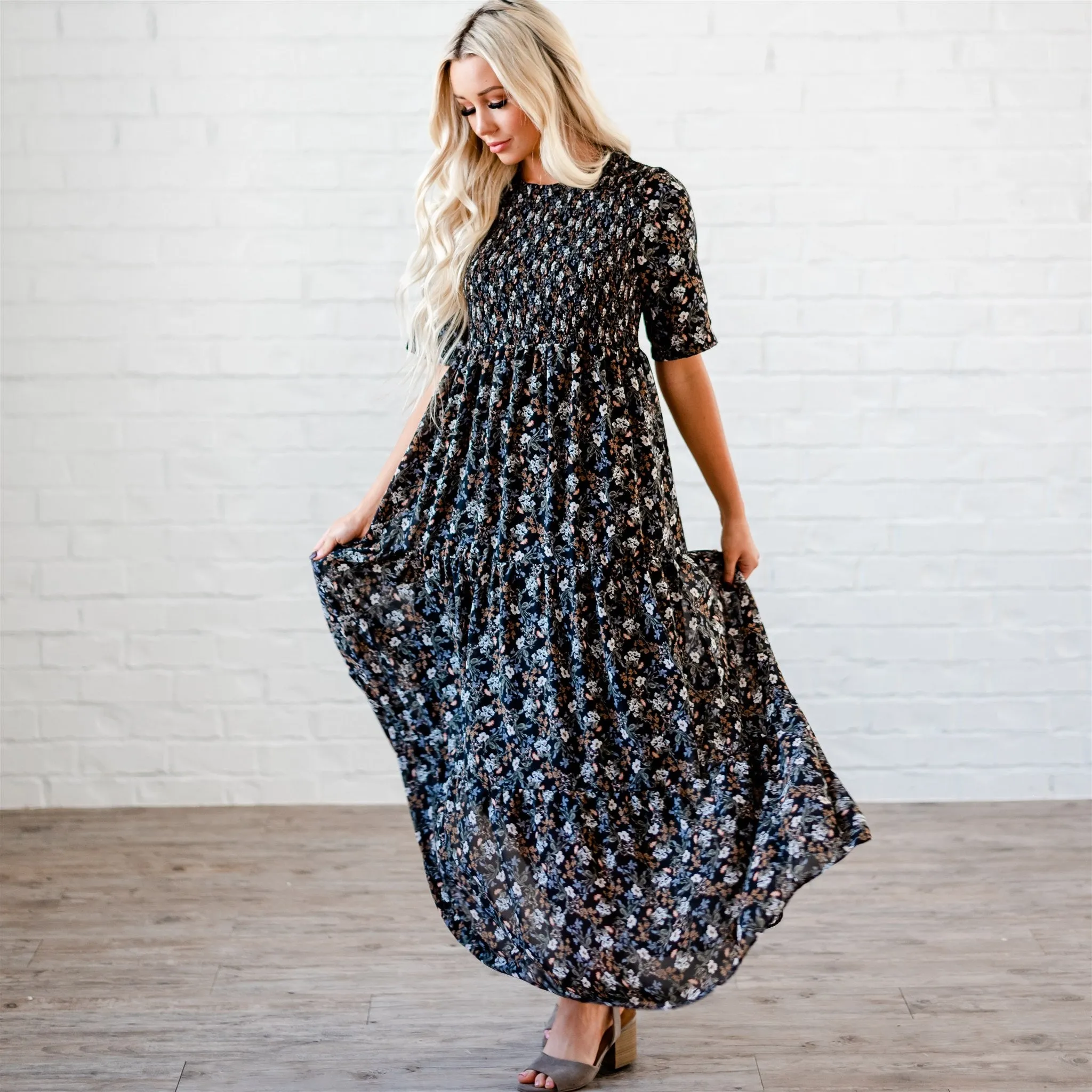 The Bella Smocked Maxi Dress: Black