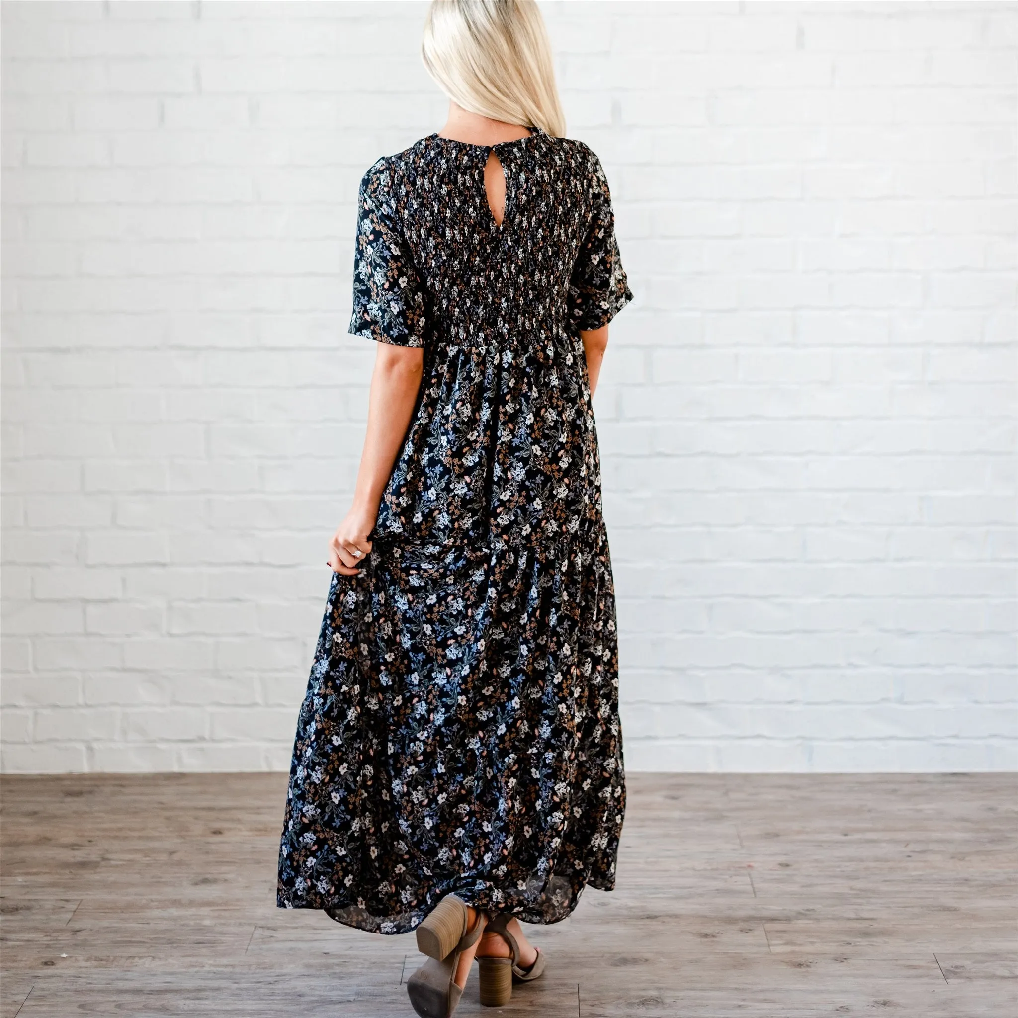 The Bella Smocked Maxi Dress: Black