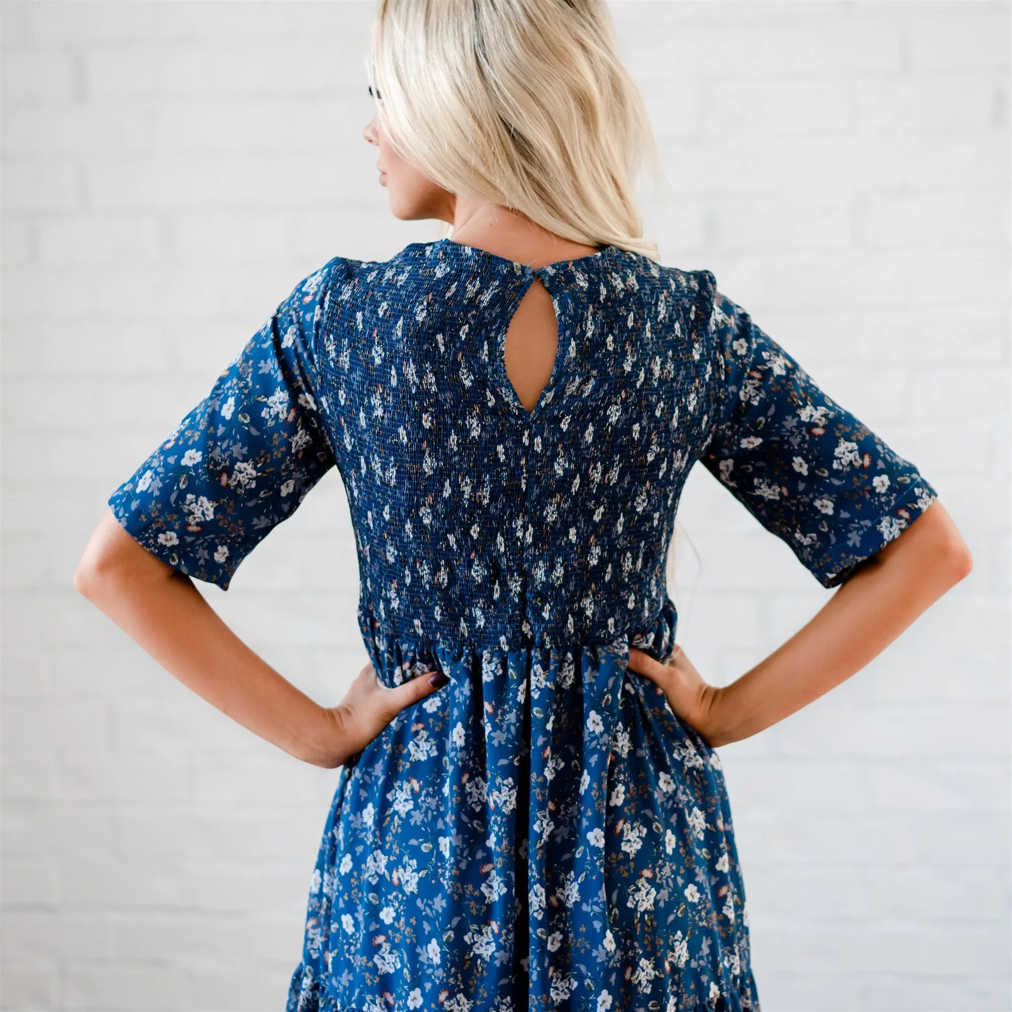 The Bella Smocked Maxi Dress: Blue