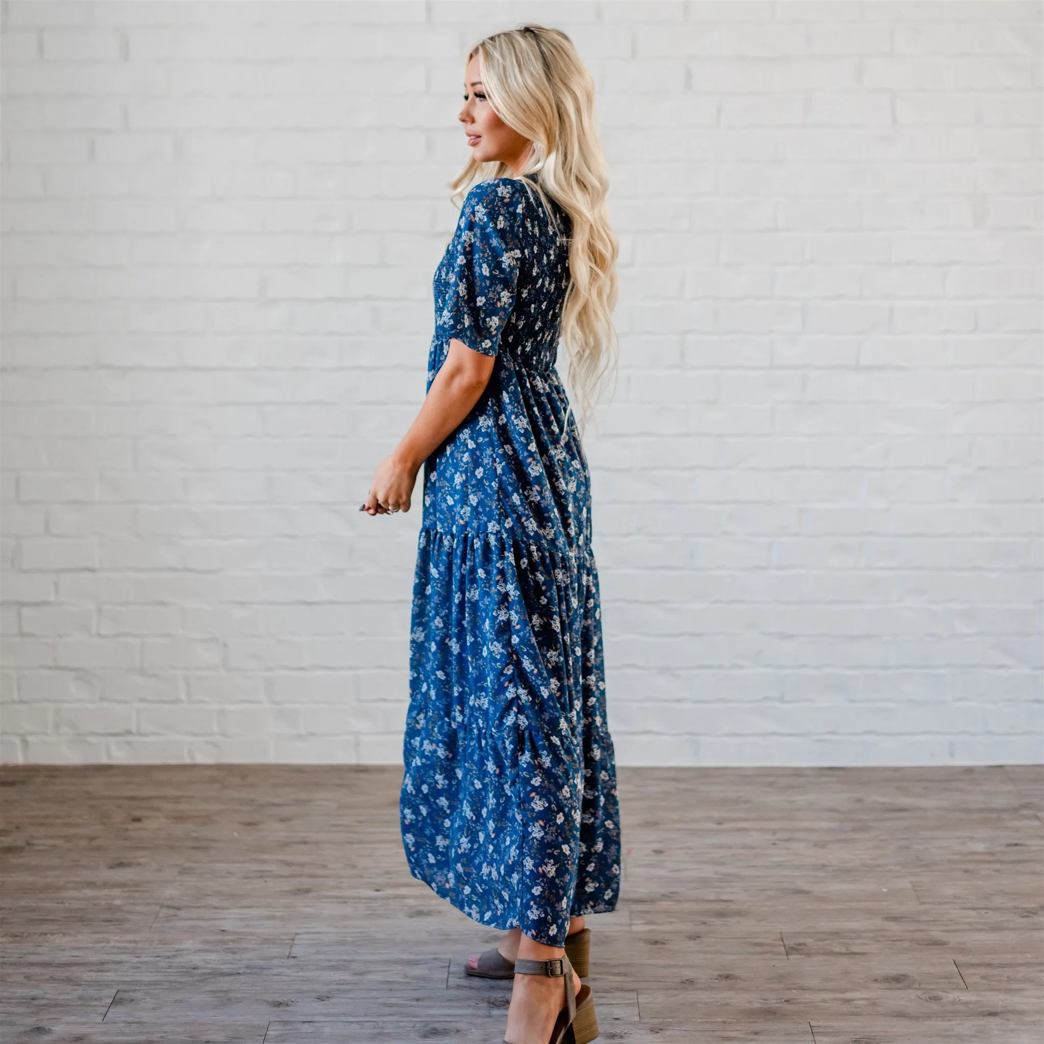 The Bella Smocked Maxi Dress: Blue