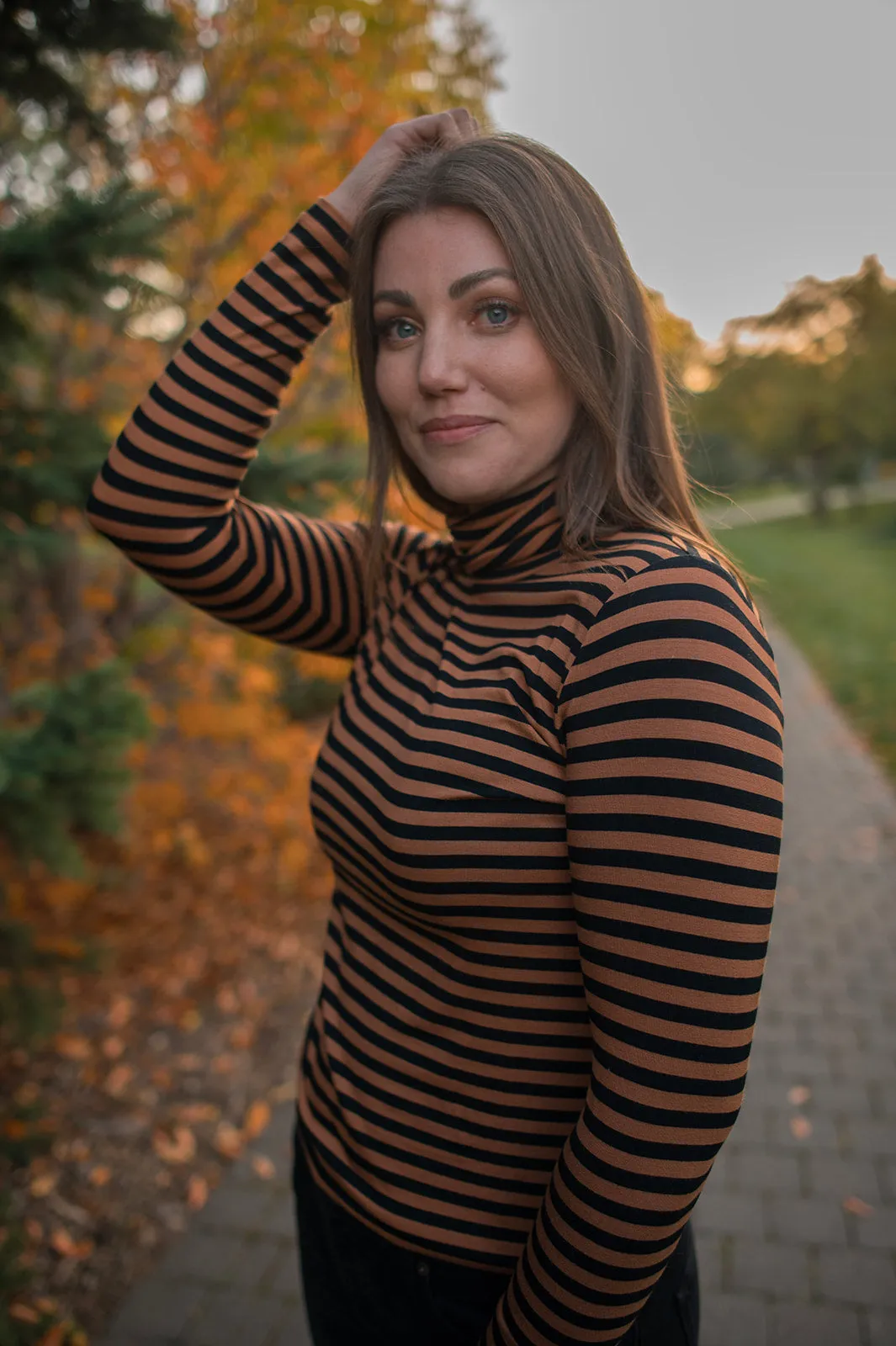 The Efinas Striped Turtleneck by Part Two - Argan Oil - PLUS