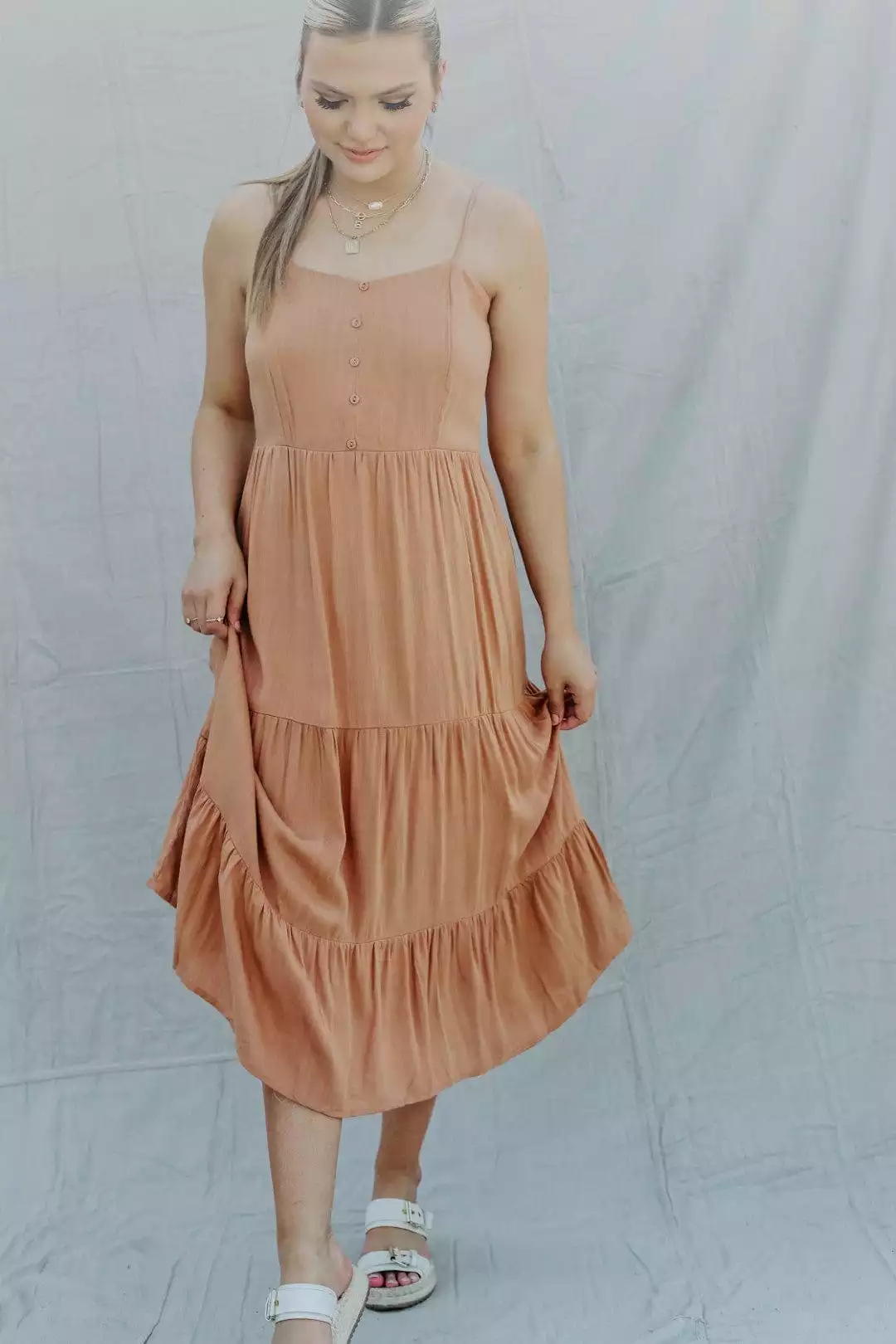 Toasted Honey Tiered Midi Dress