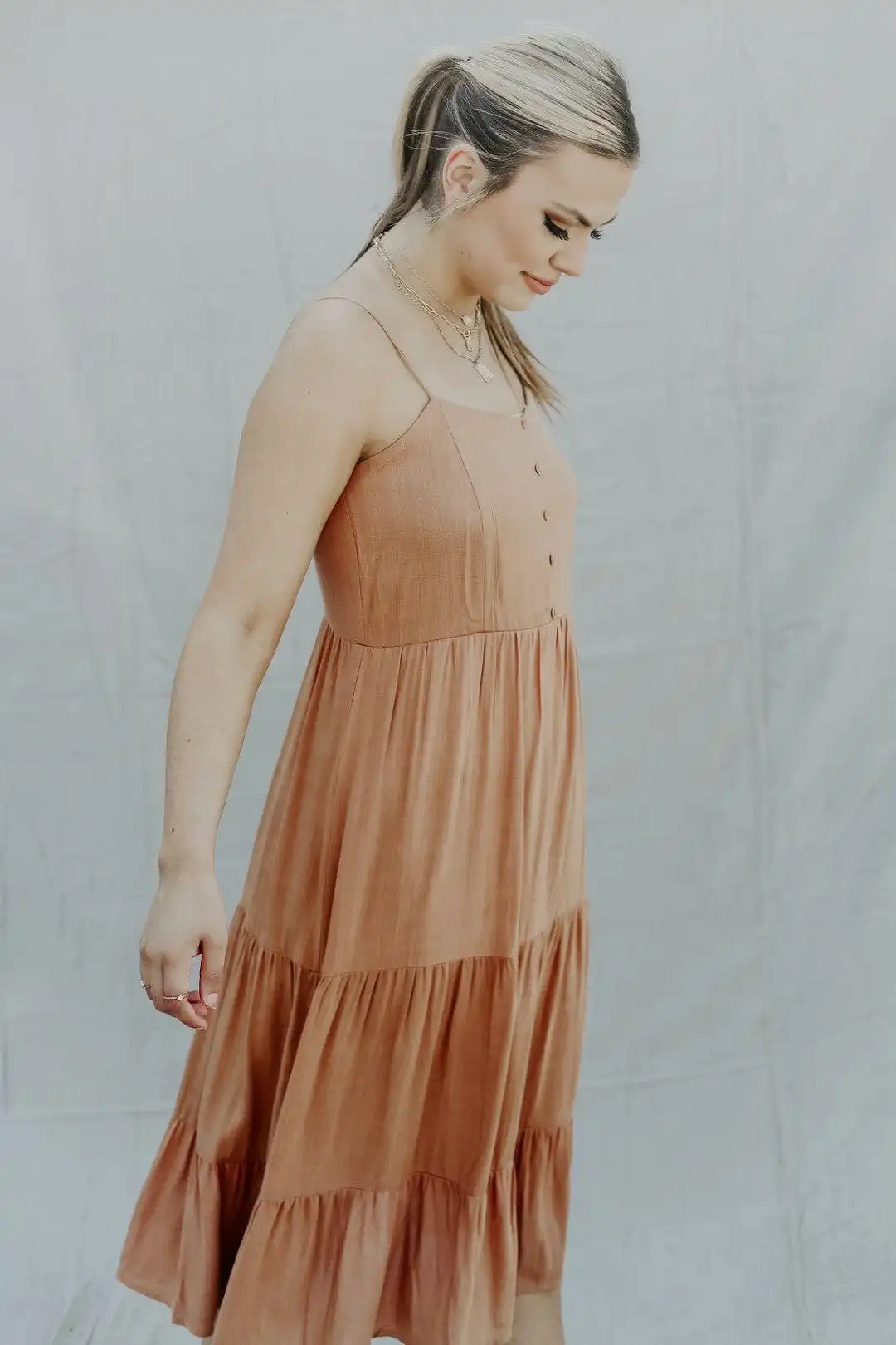 Toasted Honey Tiered Midi Dress