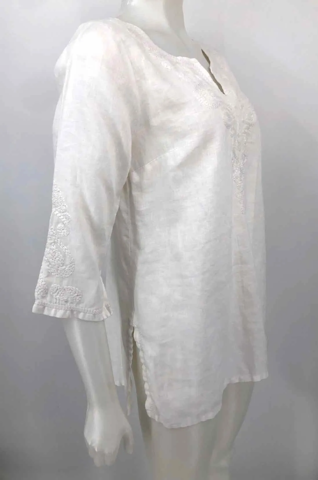 TOMMY BAHAMA White Linen Embroidered 3/4 Sleeve Size SMALL (S) Dress