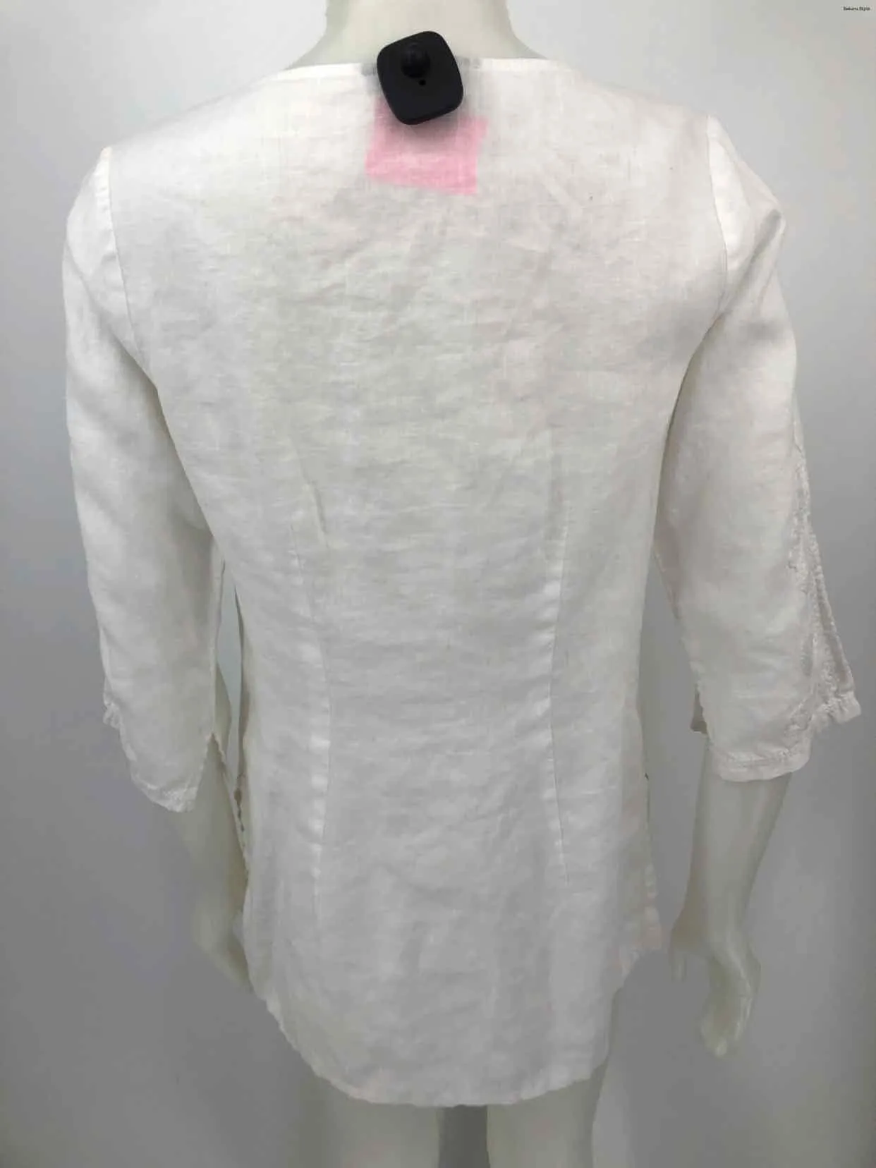 TOMMY BAHAMA White Linen Embroidered 3/4 Sleeve Size SMALL (S) Dress