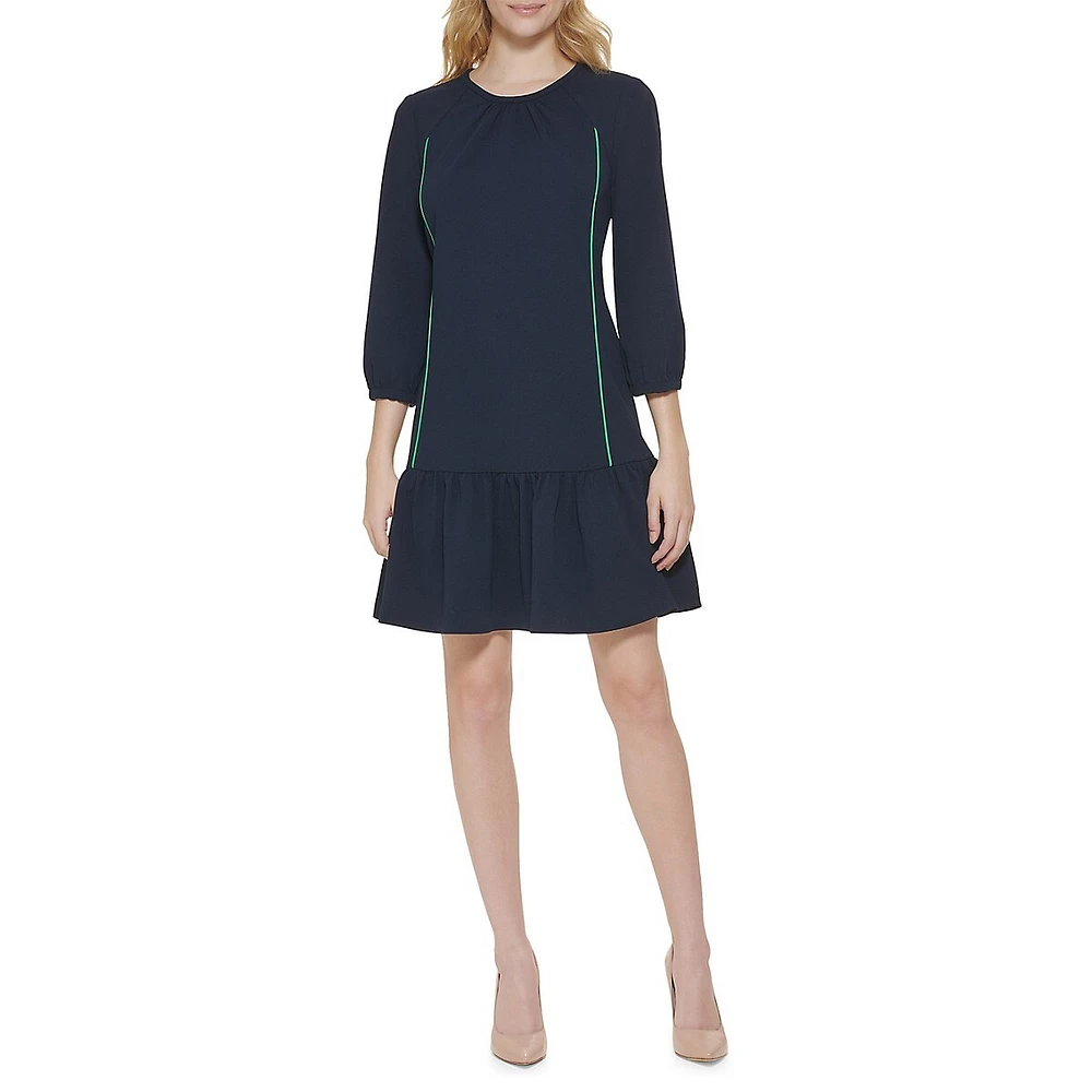 Tommy Hilfiger Balloon-Sleeve Piped Flounce-Hem Sheath Dress