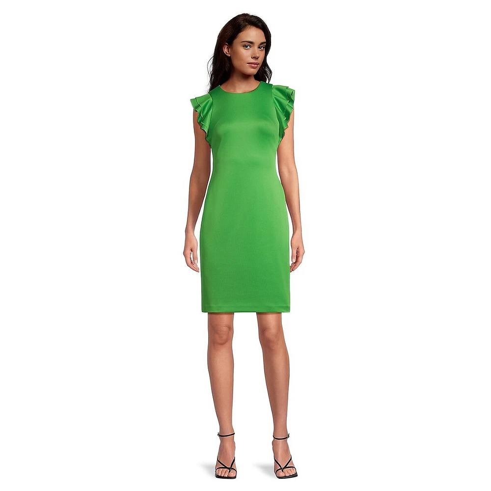 Tommy Hilfiger Flutter-Sleeve Scuba Sheath Dress