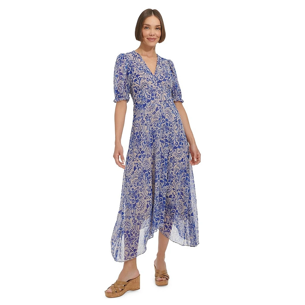 Tommy Hilfiger Fountain Floral High-Low Midi Dress