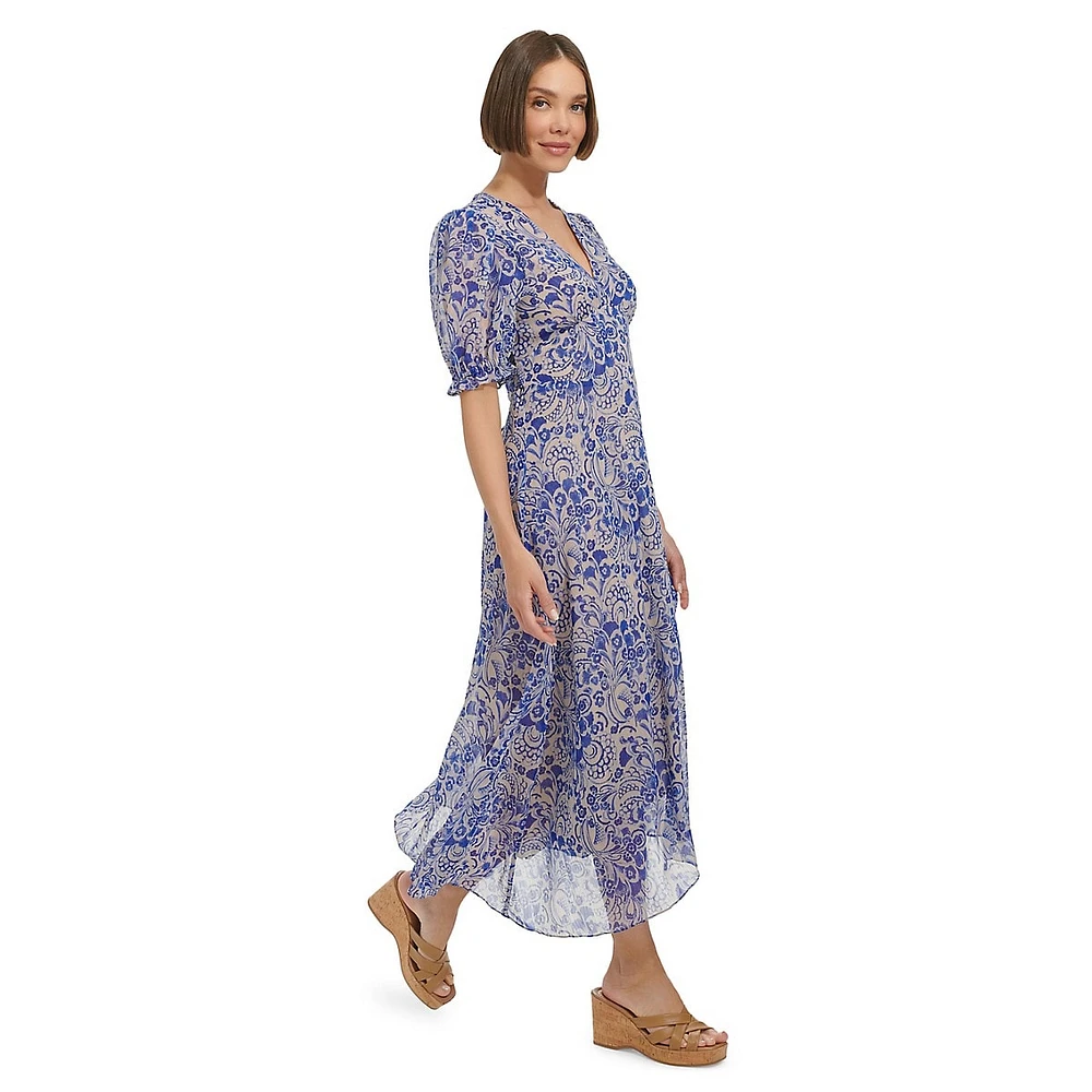 Tommy Hilfiger Fountain Floral High-Low Midi Dress