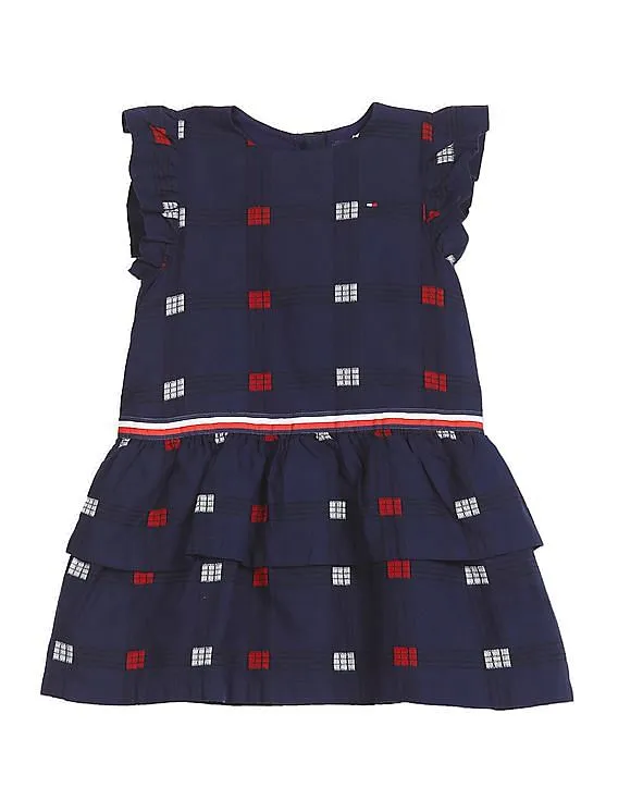 Tommy Hilfiger Kids Girls Navy Round Neck Check Dress