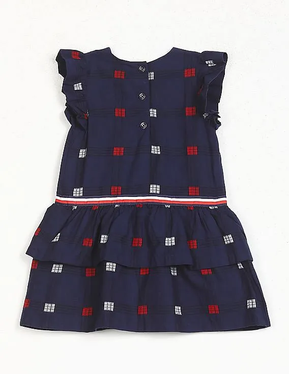 Tommy Hilfiger Kids Girls Navy Round Neck Check Dress