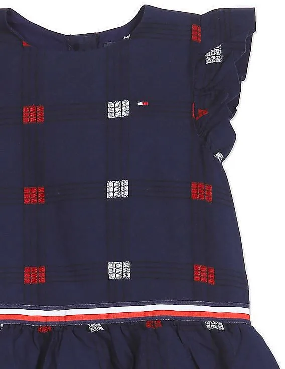 Tommy Hilfiger Kids Girls Navy Round Neck Check Dress