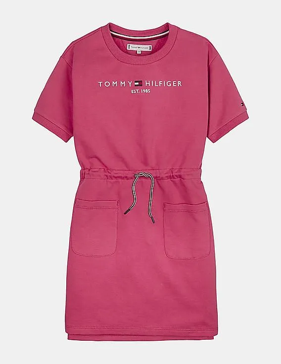 Tommy Hilfiger Kids Girls Pink Drawstring Waist Sweatshirt Dress