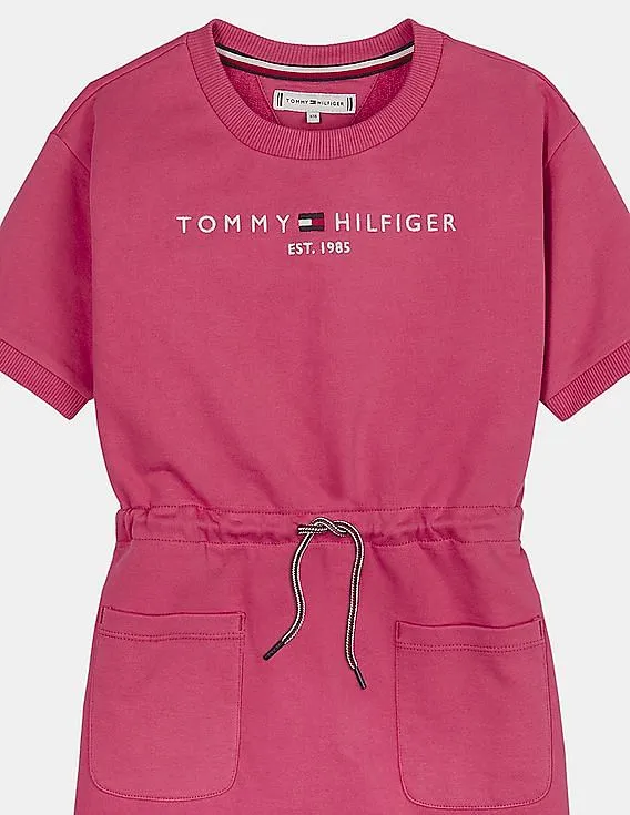 Tommy Hilfiger Kids Girls Pink Drawstring Waist Sweatshirt Dress