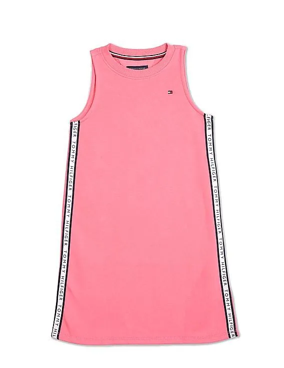 Tommy Hilfiger Kids Girls Pink Sleeveless Brand Tape T-Shirt Dress