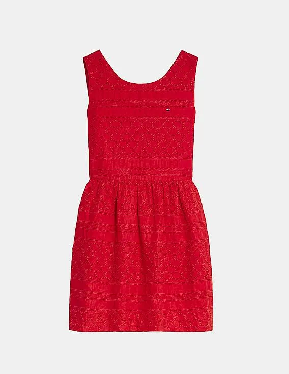 Tommy Hilfiger Kids Girls Red Sleeveless Broderie Anglaise Dress